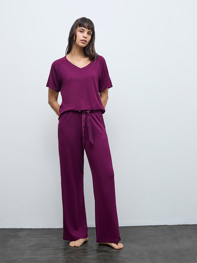 Wunderlove Plum Solid High-Rise Pants