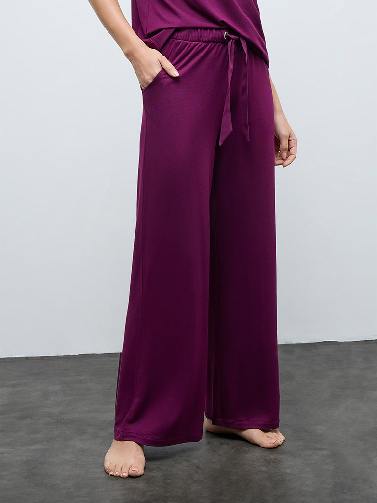 Wunderlove Plum Solid High-Rise Pants
