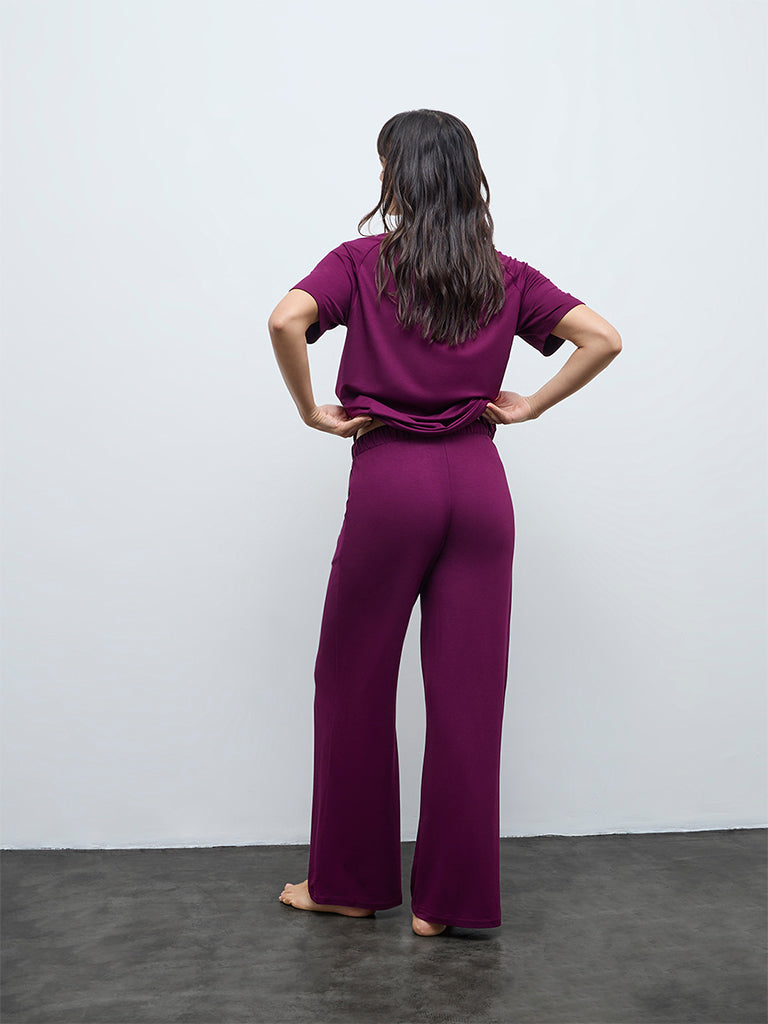 Wunderlove Plum Solid High-Rise Pants
