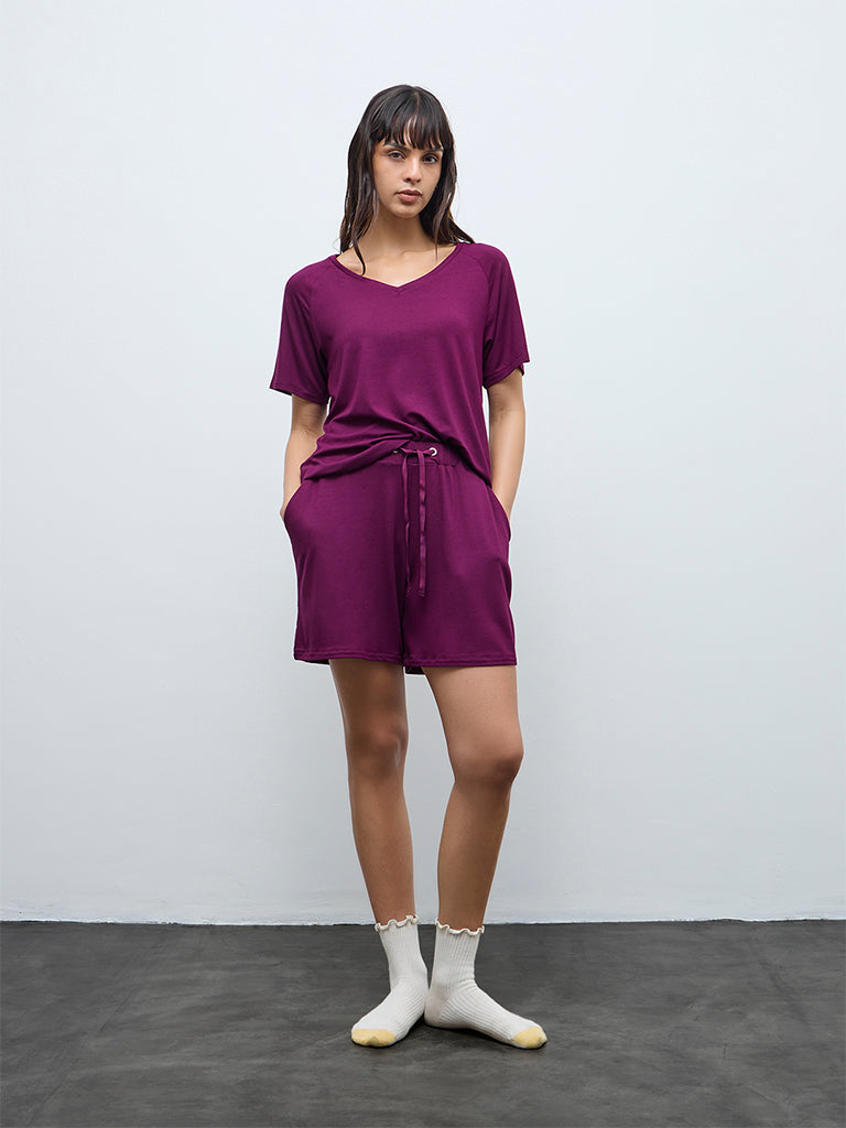 Wunderlove Plum Solid High-Rise Shorts