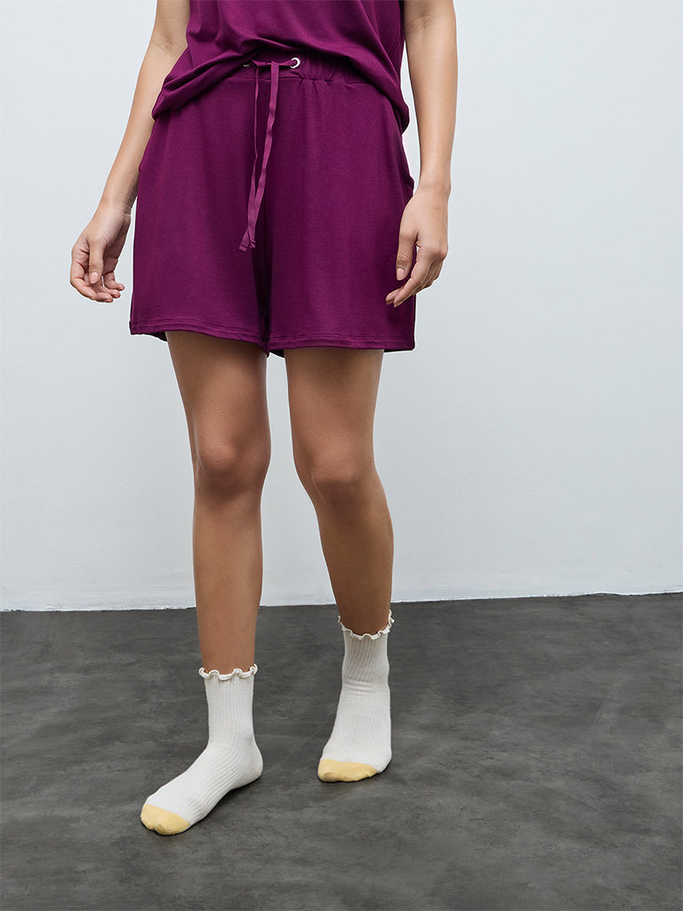 Wunderlove Plum Solid High-Rise Shorts