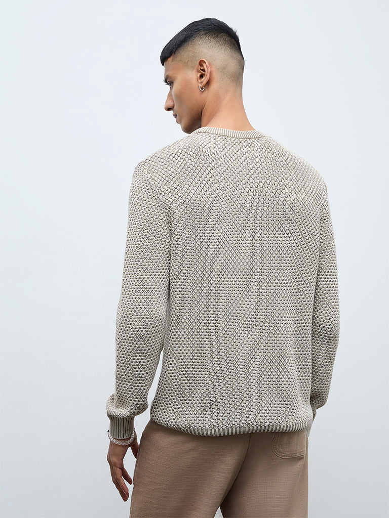 ETA Taupe Knitted-Textured Relaxed-Fit Cotton Sweater