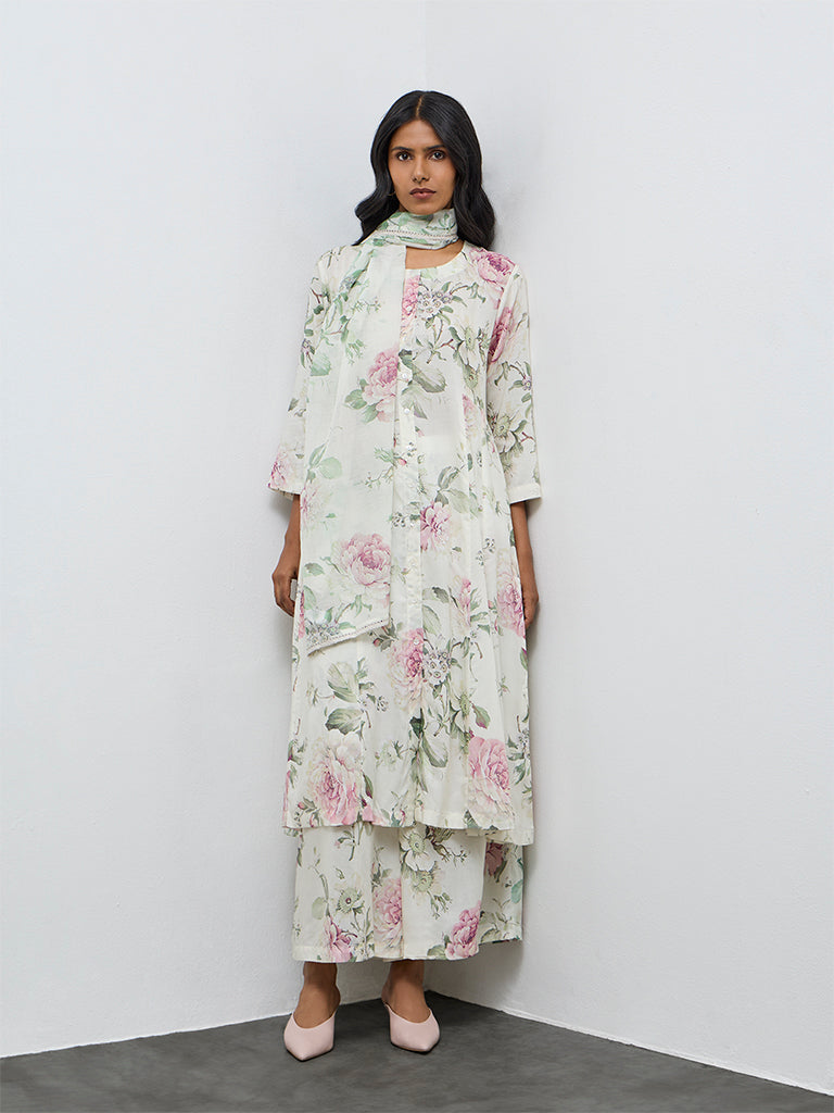 Zuba Off-White Floral Dupatta