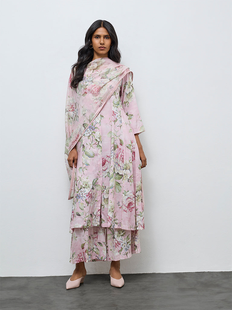 Zuba Pink Floral Dupatta
