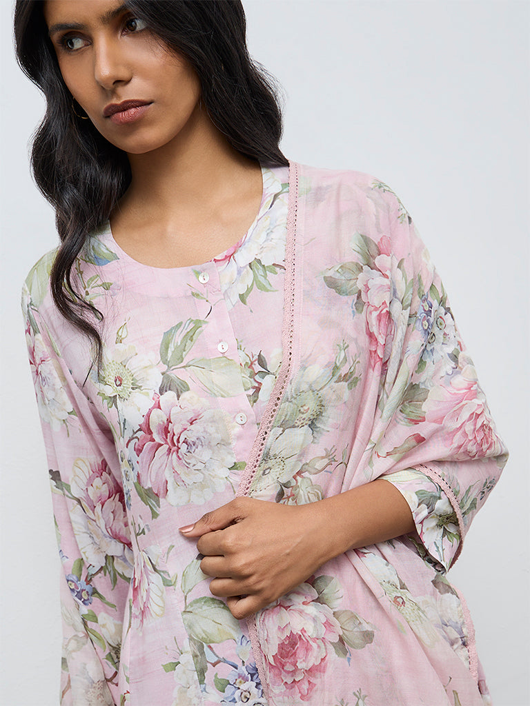 Zuba Pink Floral Dupatta