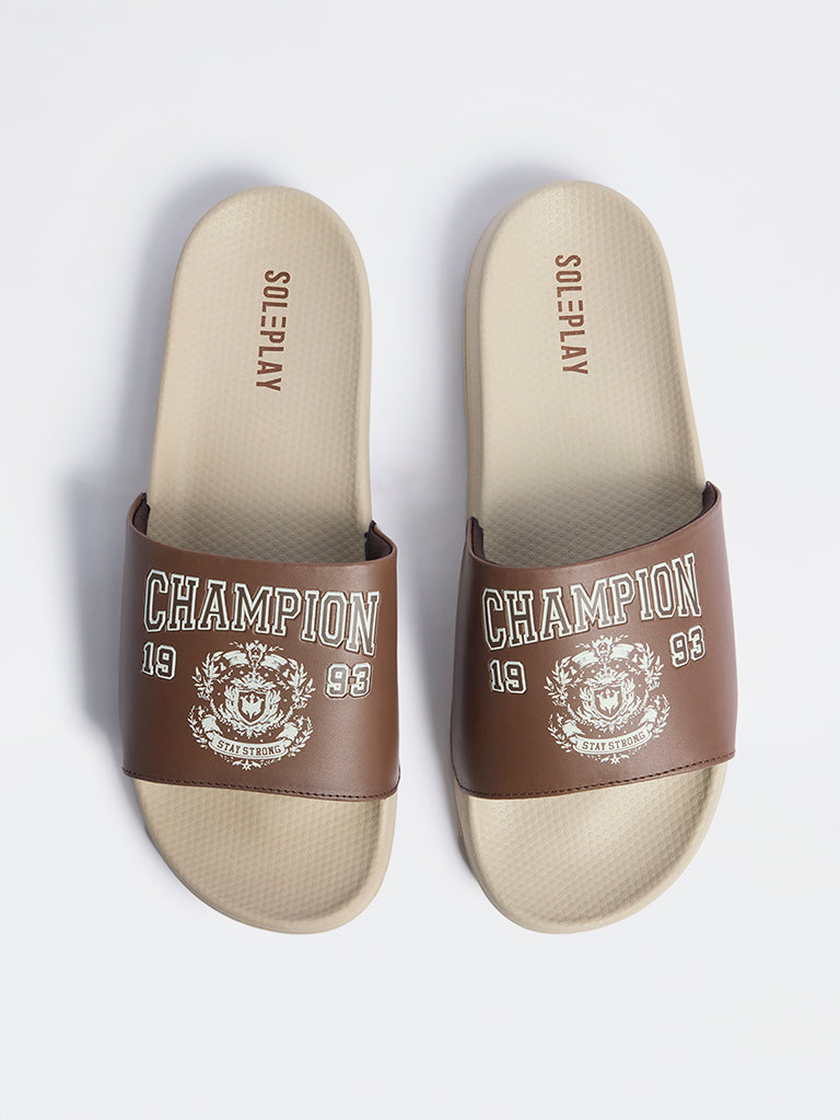 SOLEPLAY Brown Typographic Pool Slides