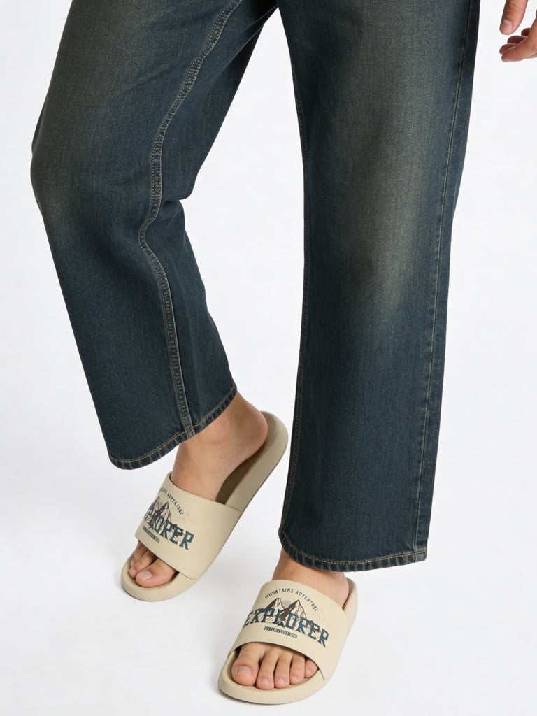 SOLEPLAY Beige Graphic Printed Pool Slides
