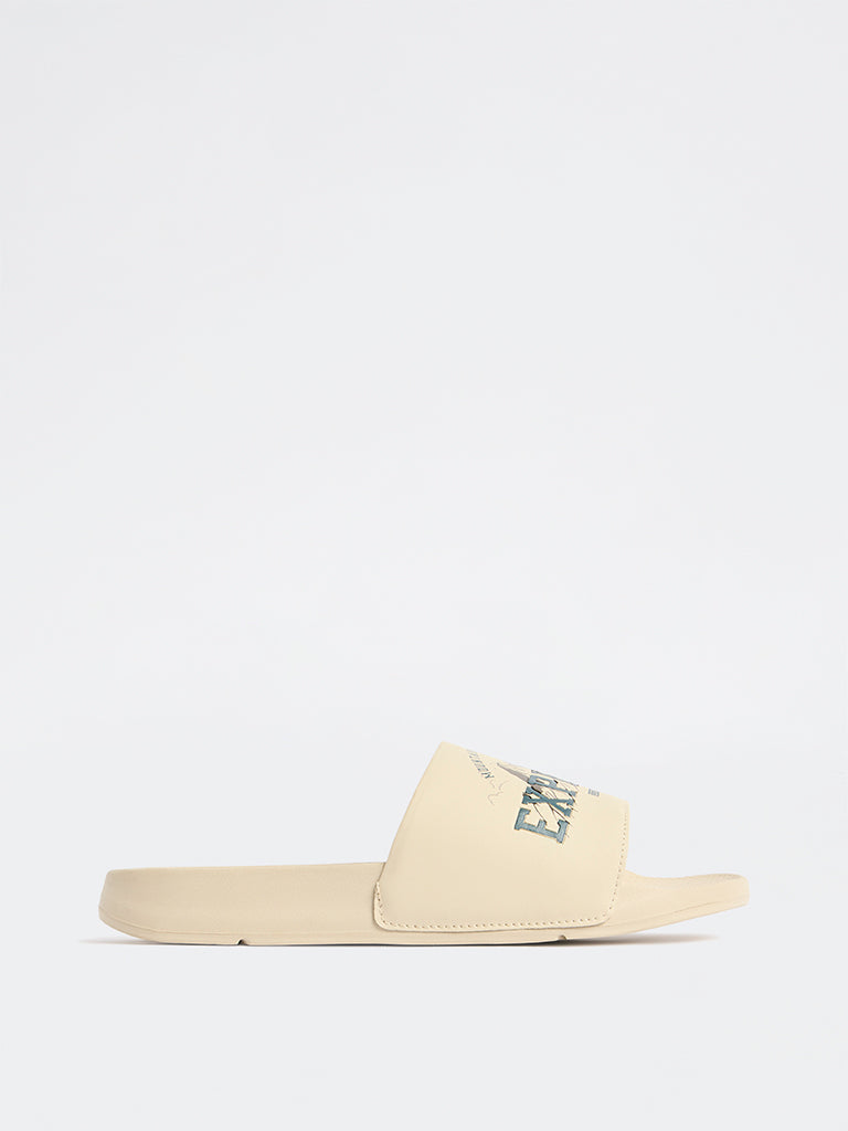 SOLEPLAY Beige Graphic Printed Pool Slides