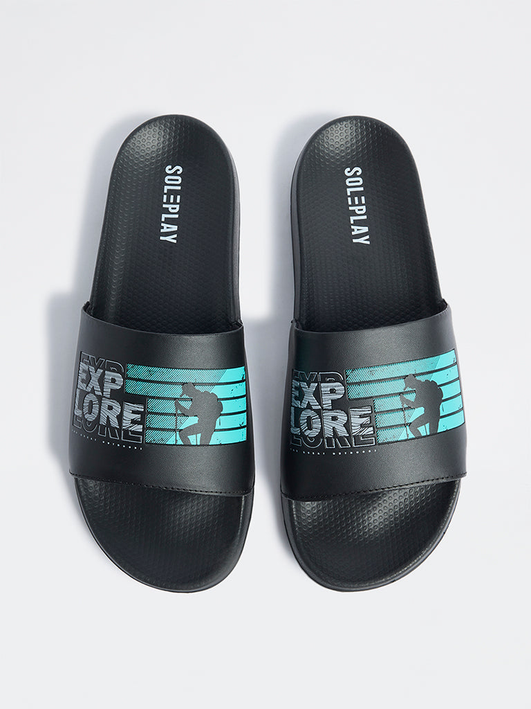 SOLEPLAY Black Graphic Design Pool Slides