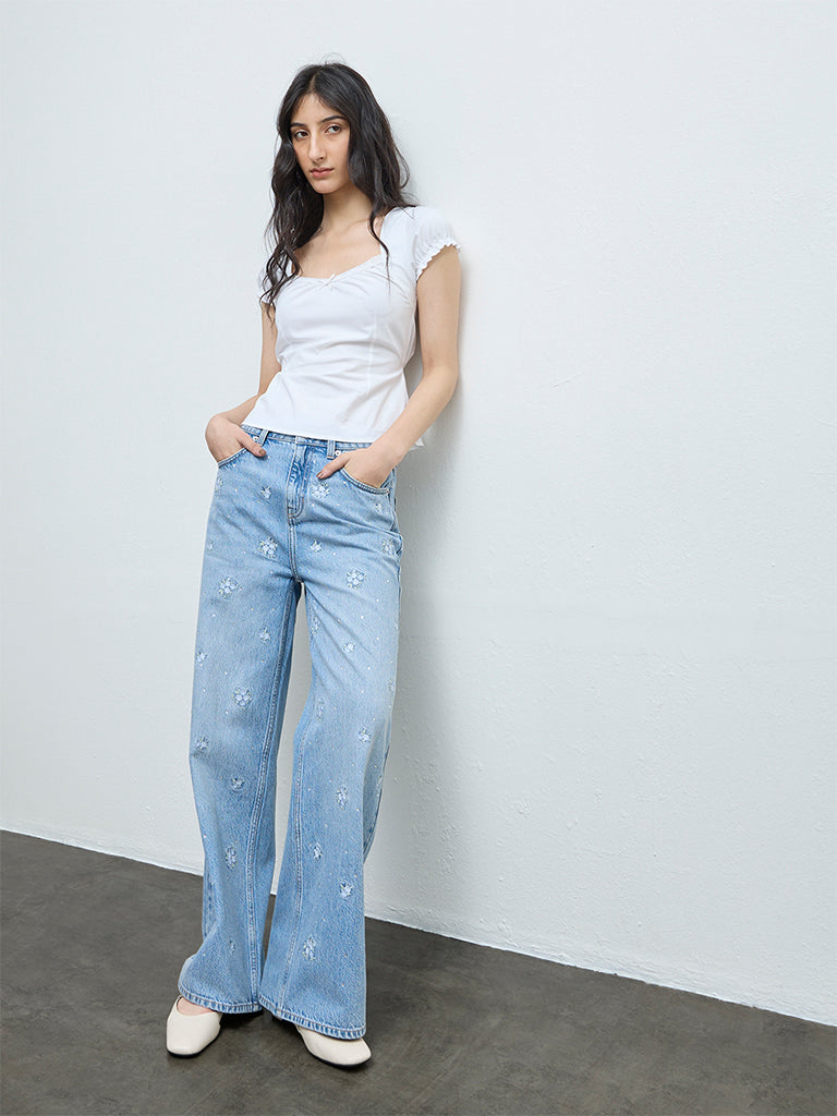 Nuon White Solid Cotton Top