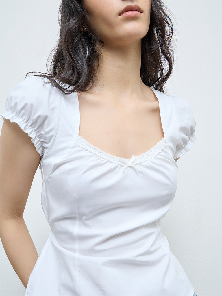 Nuon White Solid Cotton Top