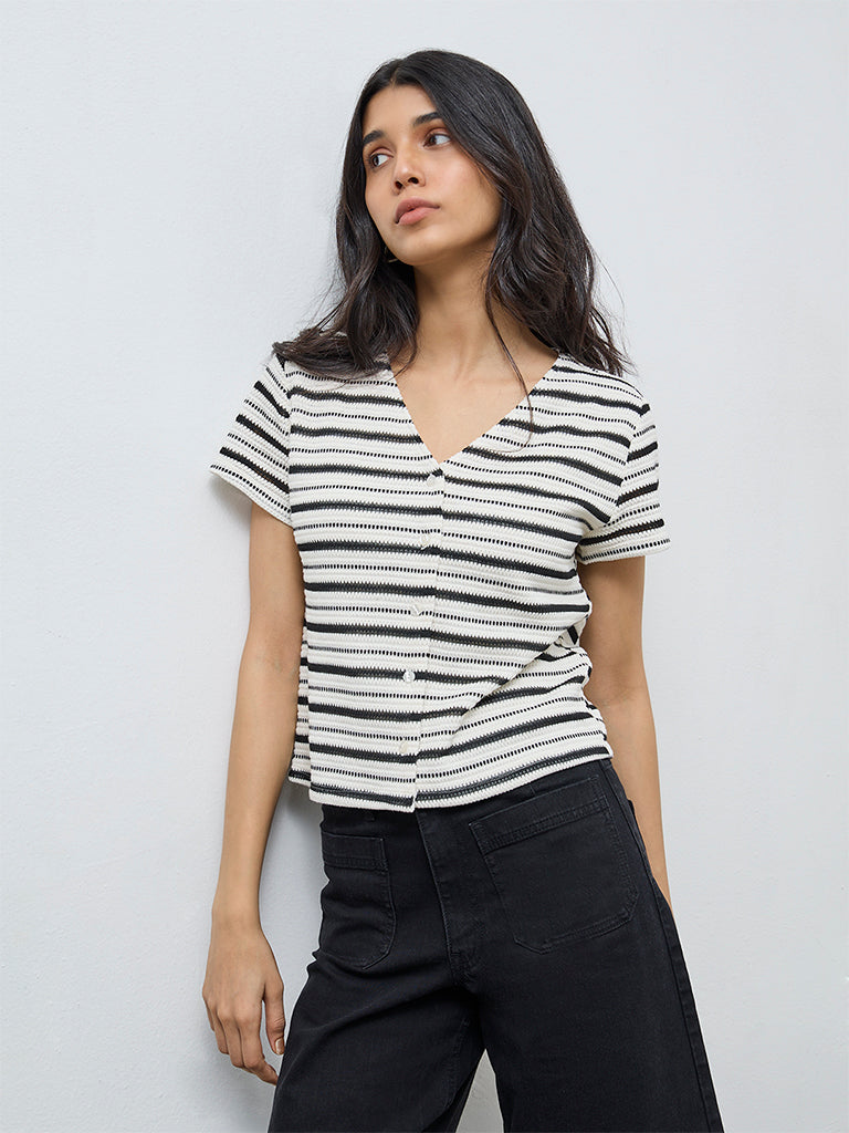 LOV Black Striped Top