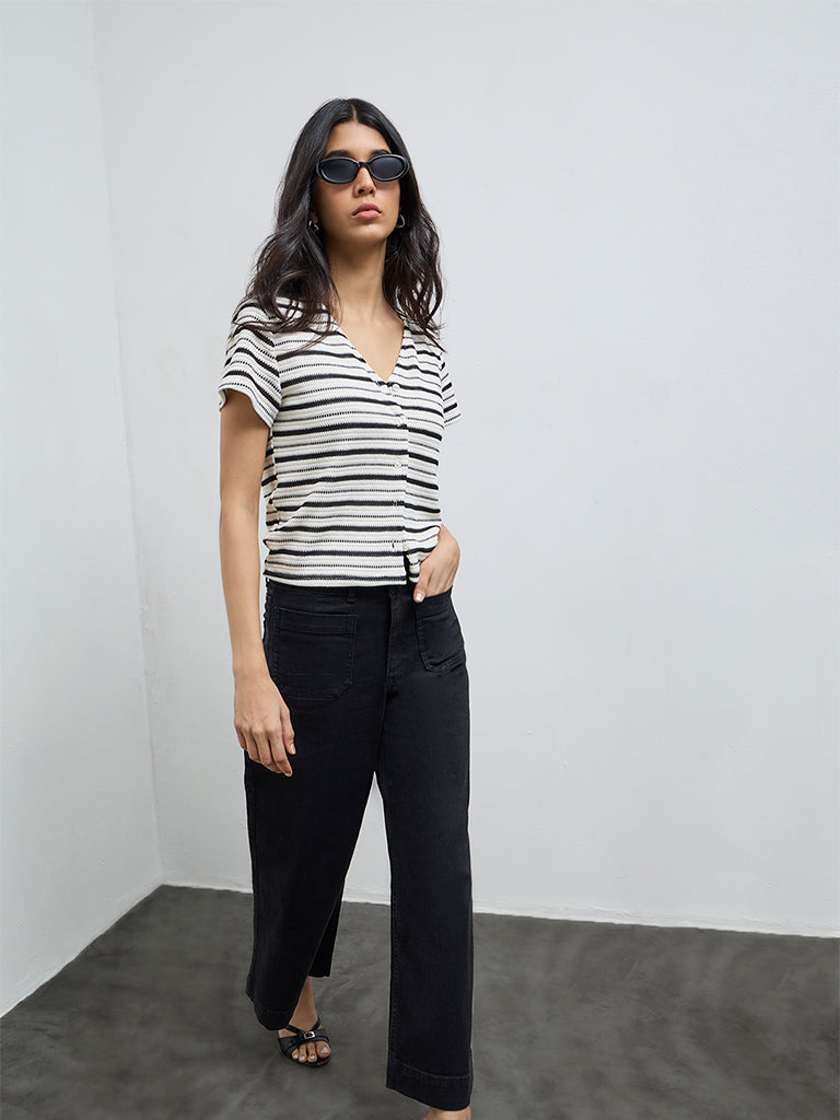 LOV Black Striped Top