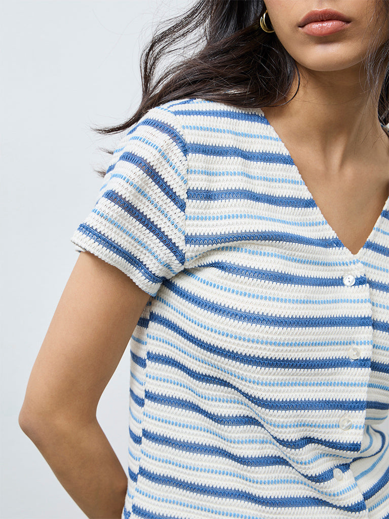 LOV Off-White Striped Knit-Textured Top