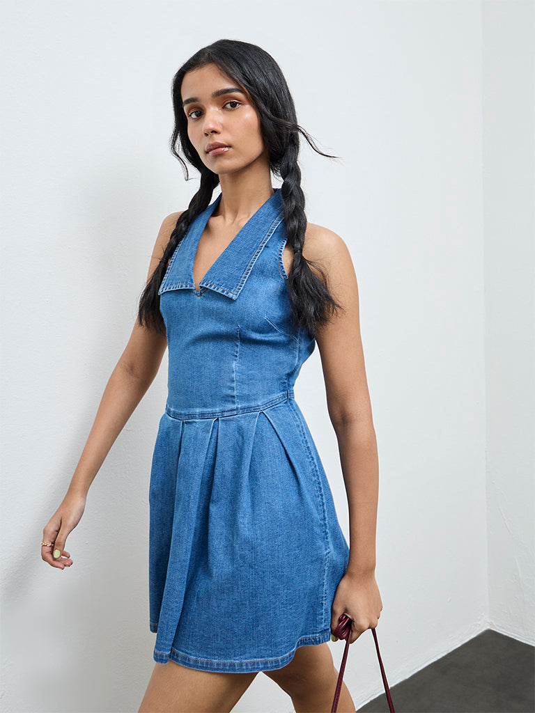 Nuon Blue Denim A-Line Dress