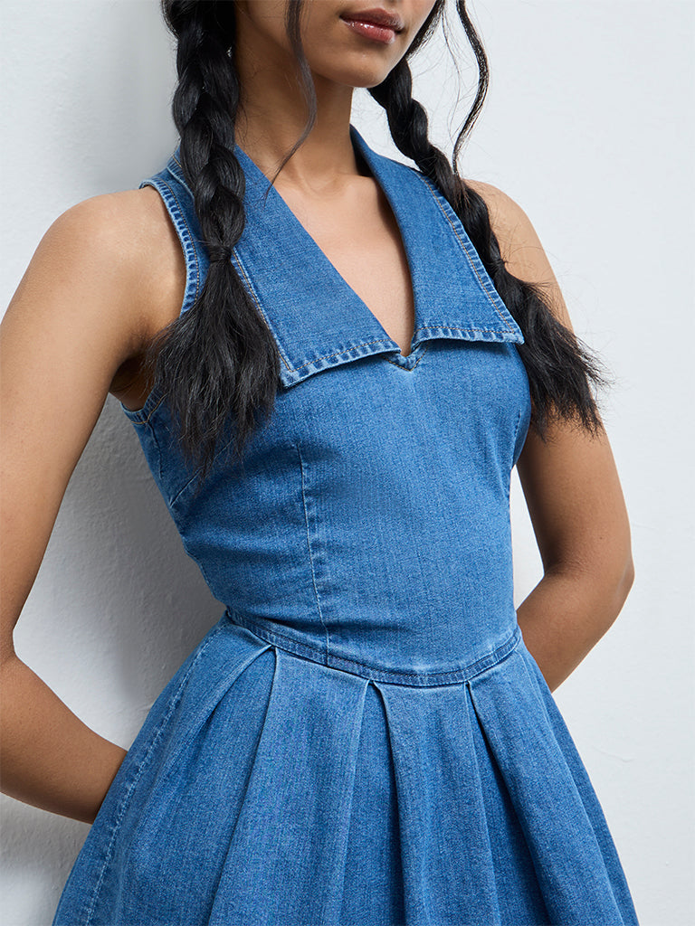 Nuon Blue Denim A-Line Dress