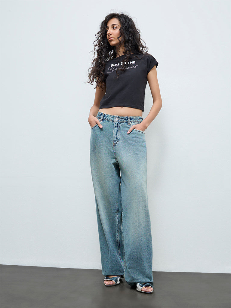 Nuon Blue Washed High-Rise Jeans