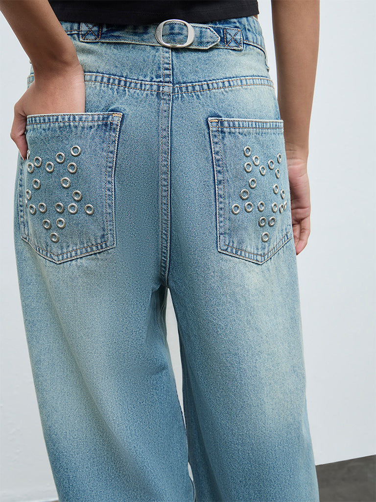 Nuon Blue Washed High-Rise Jeans