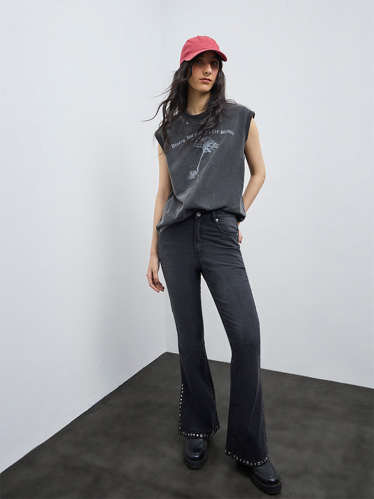 Nuon Grey Printed Denim-Inspired T-Shirt
