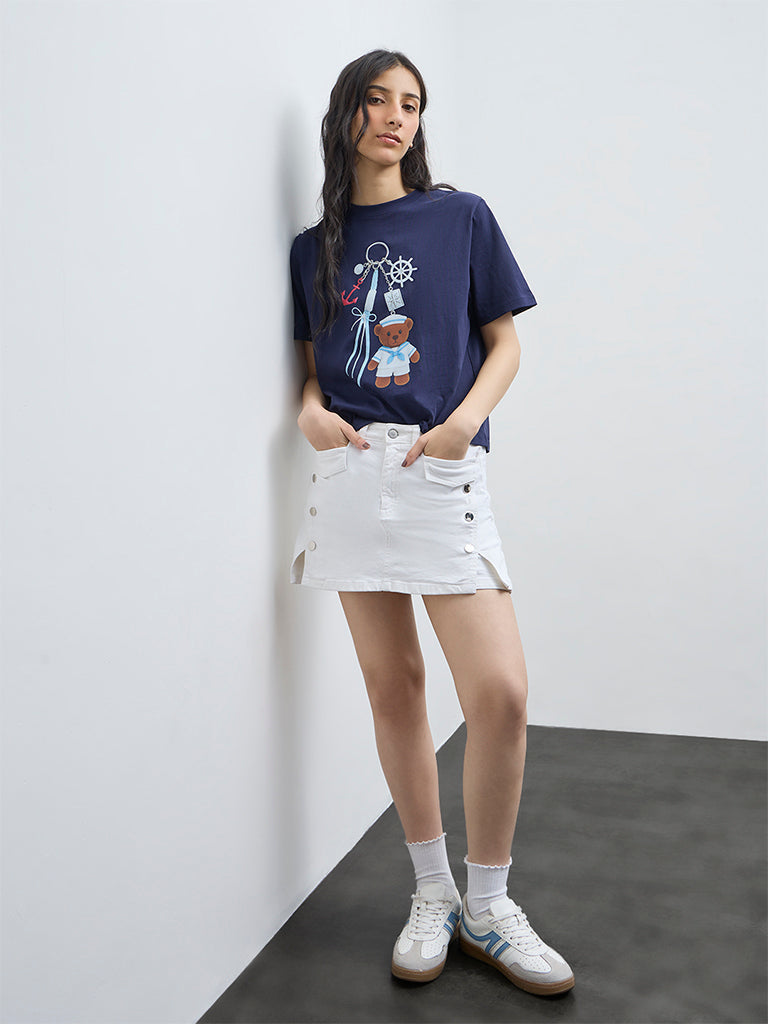 Nuon Navy Printed Cotton T-Shirt