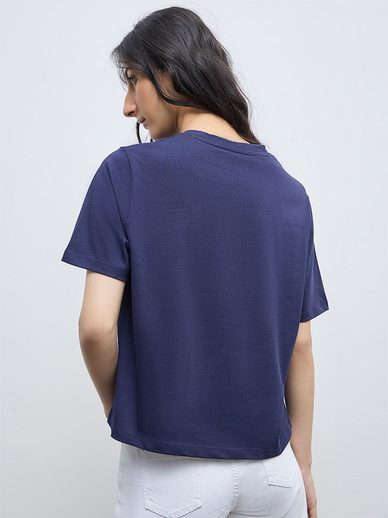 Nuon Navy Printed Cotton T-Shirt