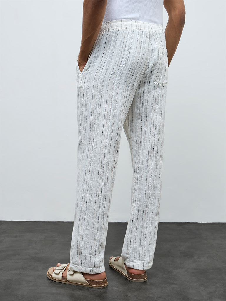 ETA White Striped Relaxed-Fit Mid-Rise Cotton Chinos