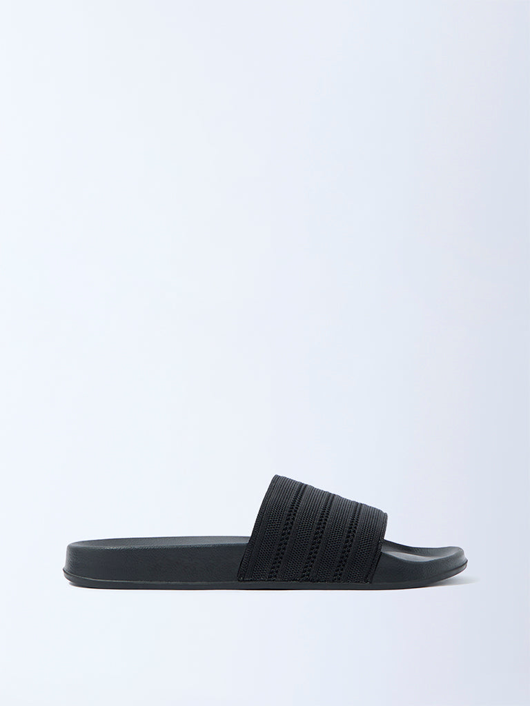 SOLEPLAY Black Knit-Textured Pool Slides