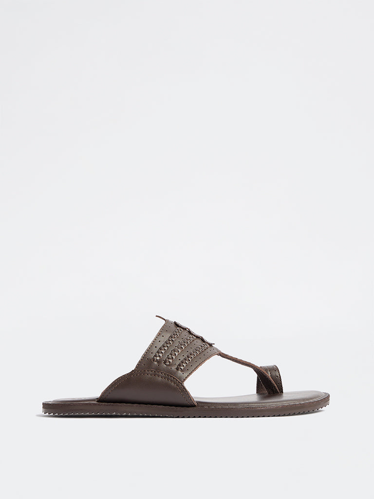 SOLEPLAY Brown Braided Kolhapuri Sandals