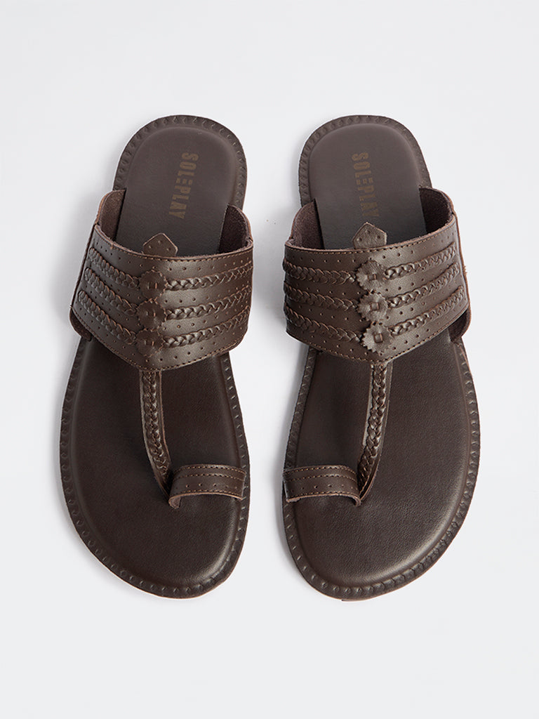 SOLEPLAY Brown Braided Kolhapuri Sandals