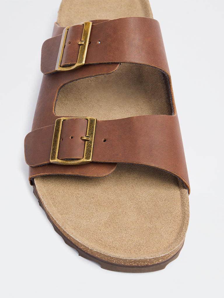 SOLEPLAY Brown Dual-Strap Slip-On Suede Leather Sandals