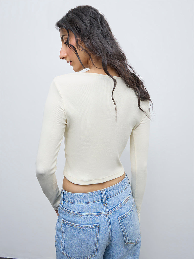 Nuon Light Yellow Ribbed-Textured Cotton-Blend Top