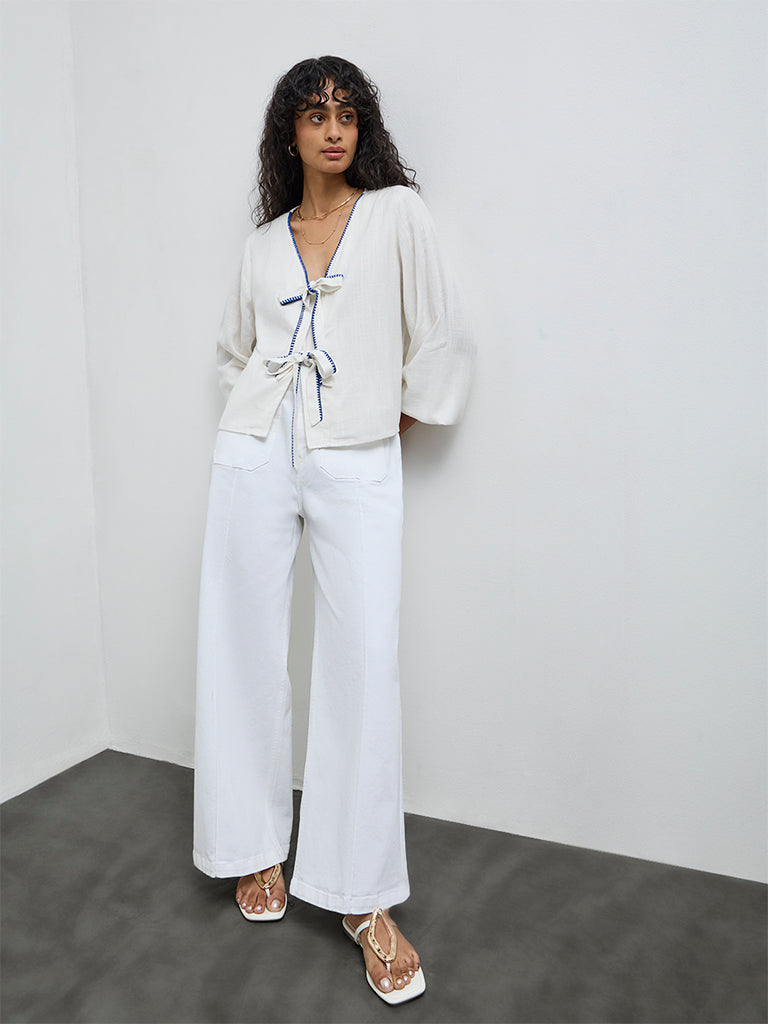 LOV White Tie-Up Detailed Blouse
