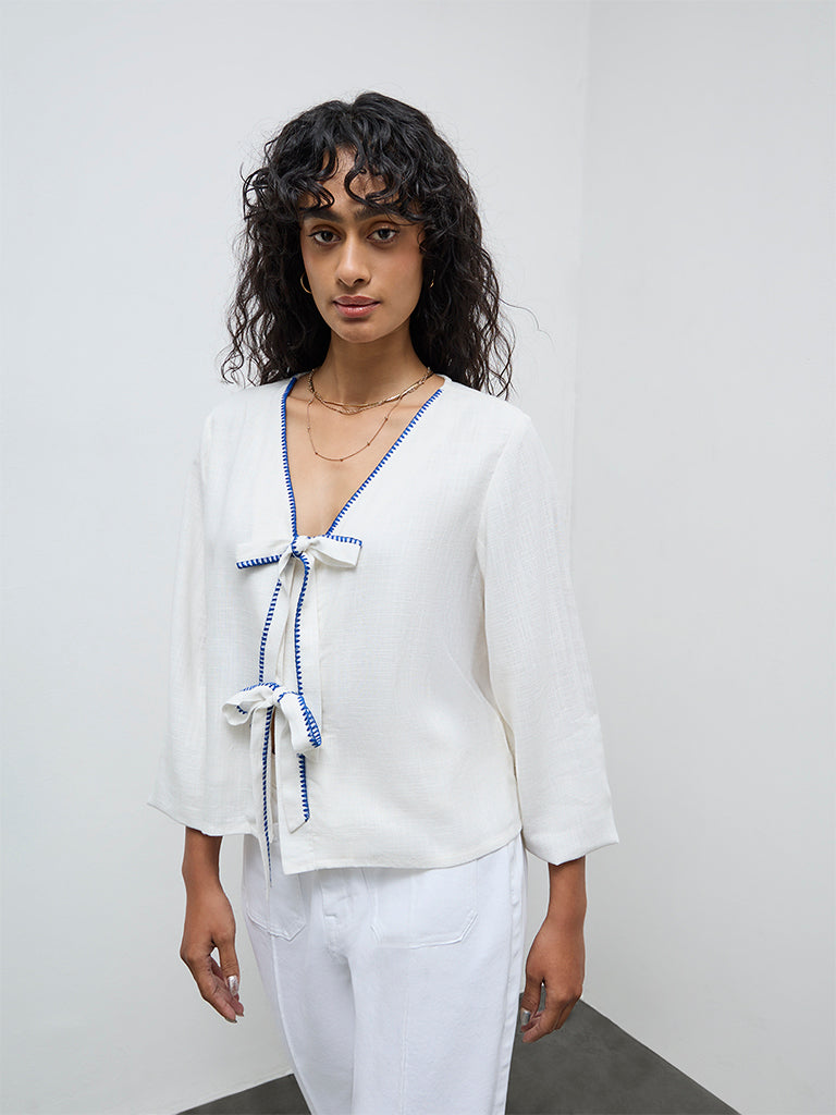 LOV White Tie-Up Detailed Blouse
