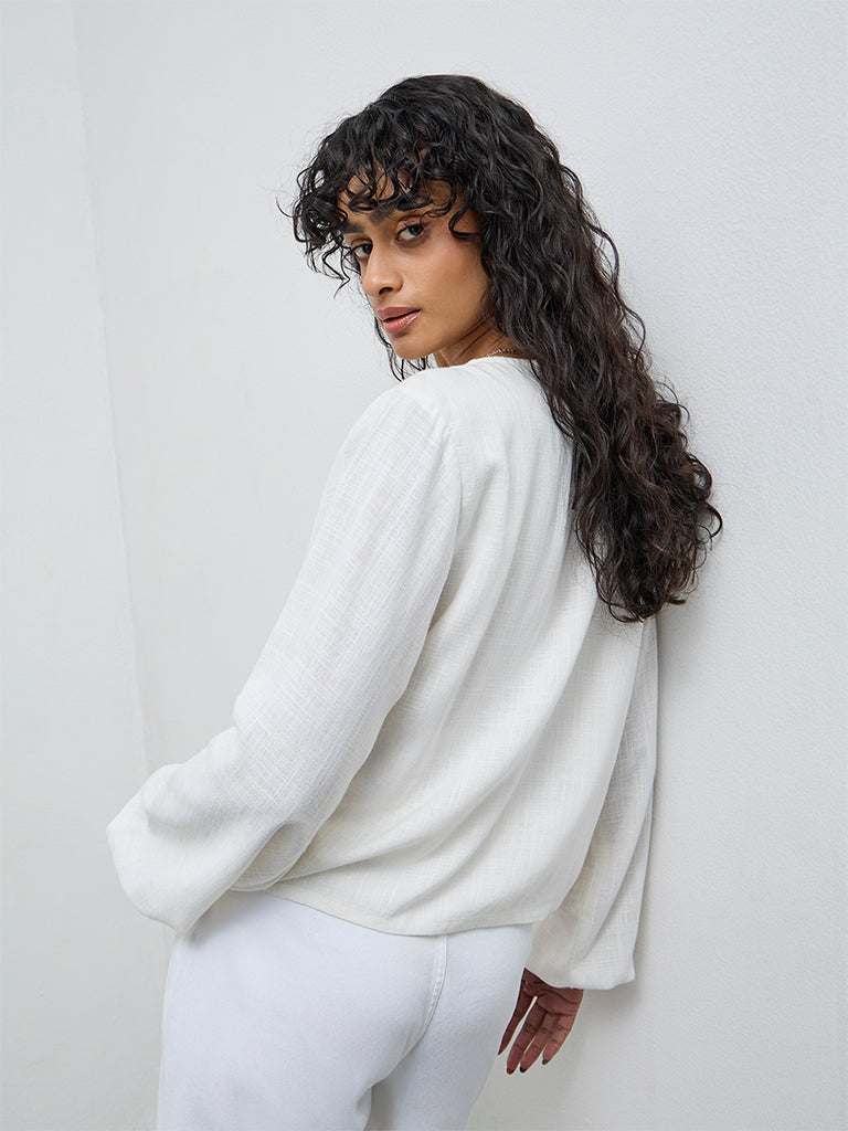 LOV White Tie-Up Detailed Blouse