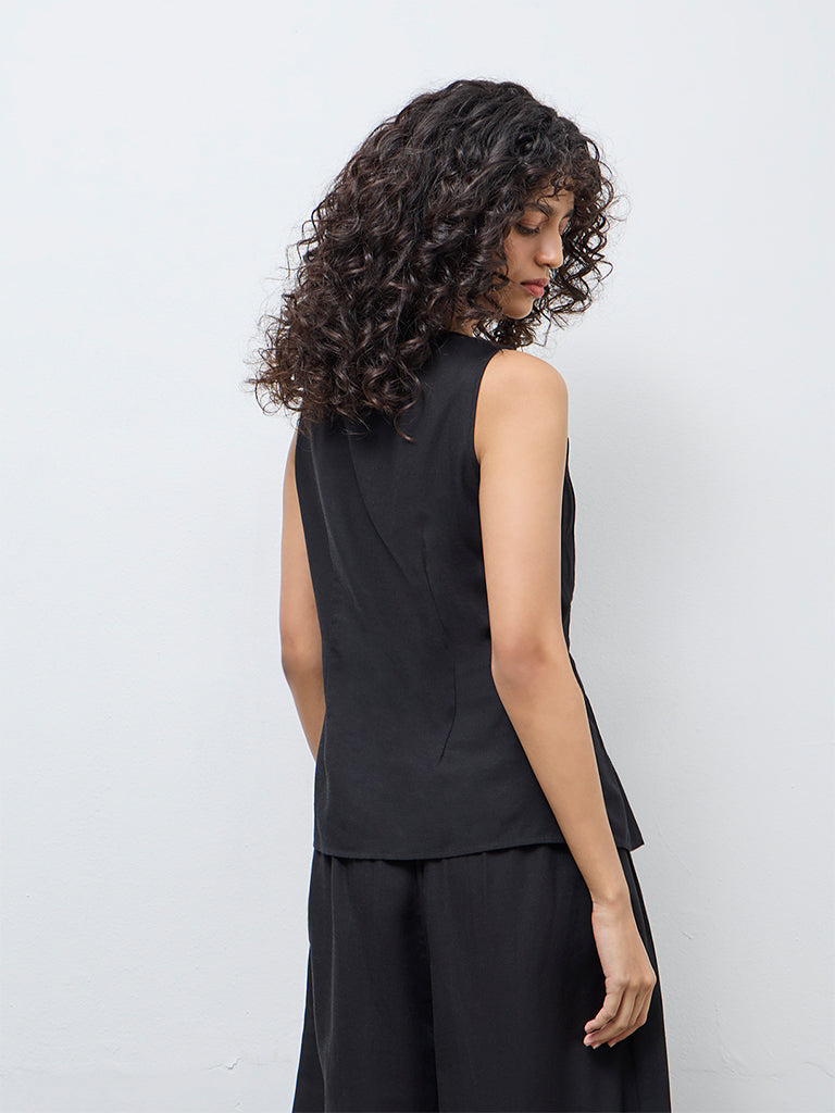 LOV Black Pintuck-Detailed Top
