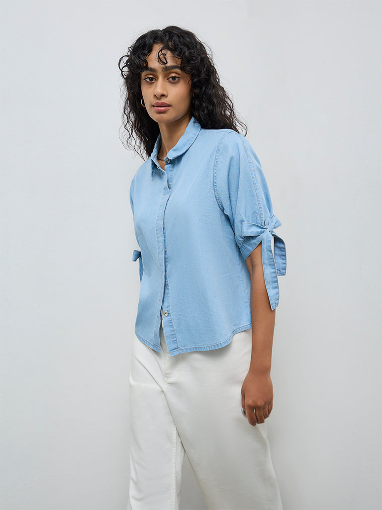 LOV Blue Solid Denim Shirt