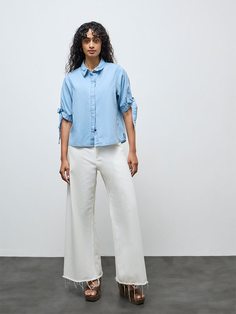 LOV Blue Solid Denim Shirt