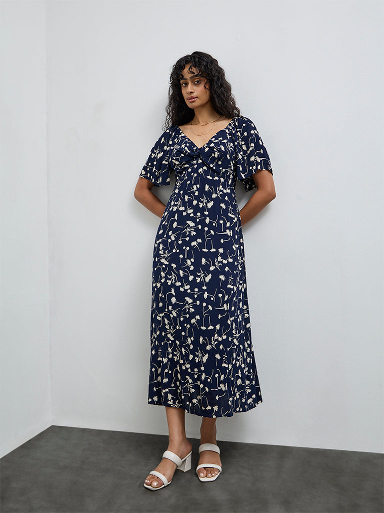 LOV Navy Floral A-Line Dress