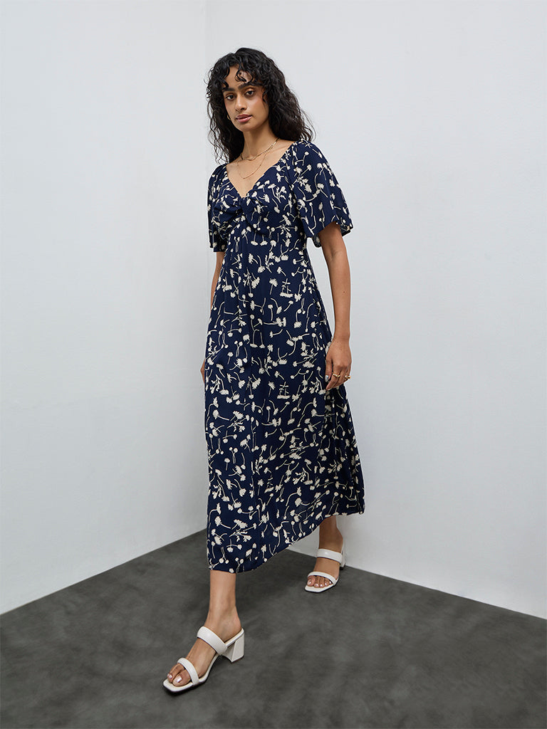 LOV Navy Floral A-Line Dress