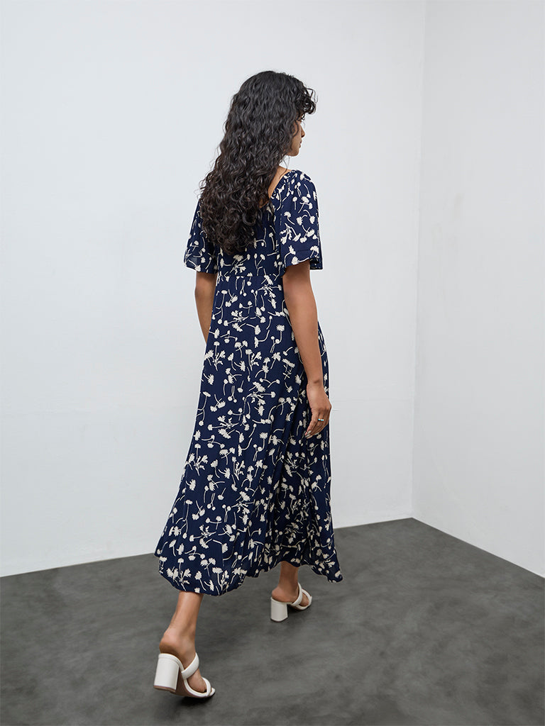 LOV Navy Floral A-Line Dress