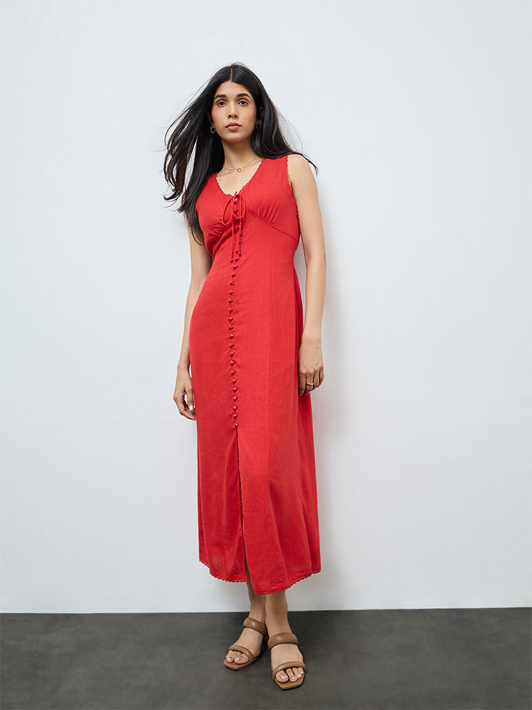 LOV Red Solid A-Line Dress