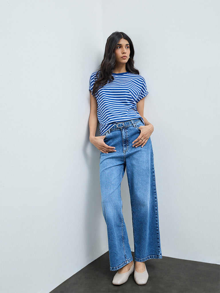 LOV Blue Faded Relaxed-Fit High-Rise Jeans with Belt