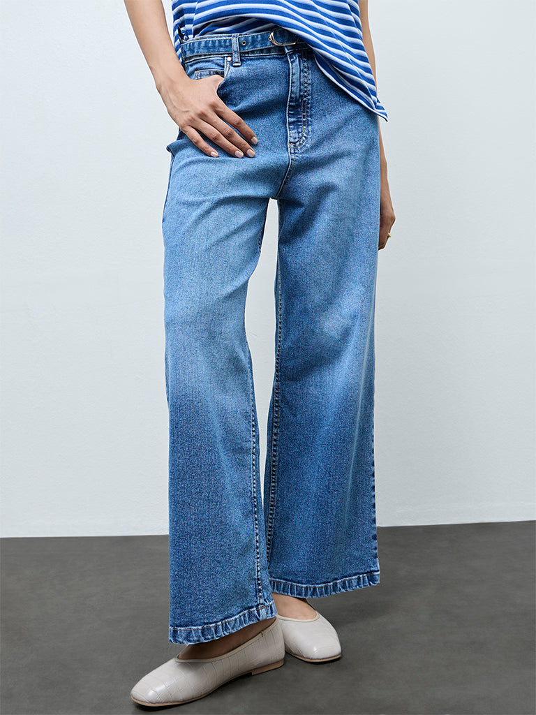 LOV Blue Faded Relaxed-Fit High-Rise Jeans with Belt