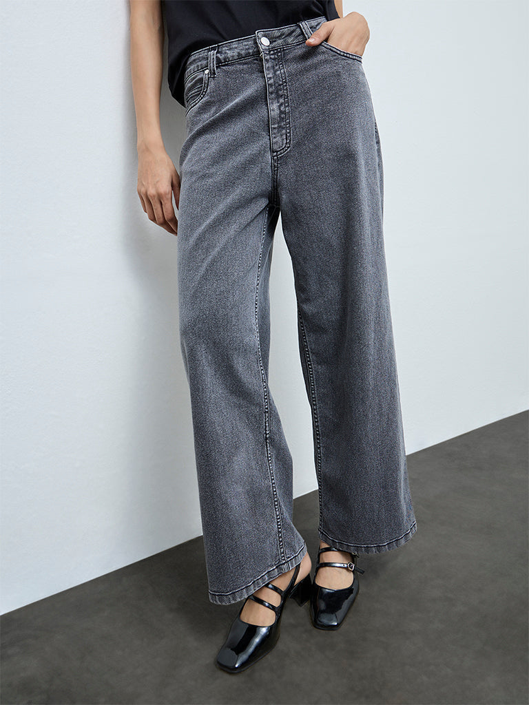 LOV Dark Grey Faded Relaxed-Fit High-Rise Jeans