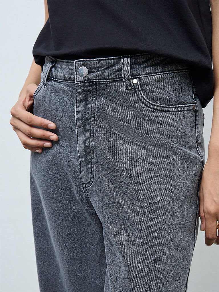 LOV Dark Grey Faded Relaxed-Fit High-Rise Jeans