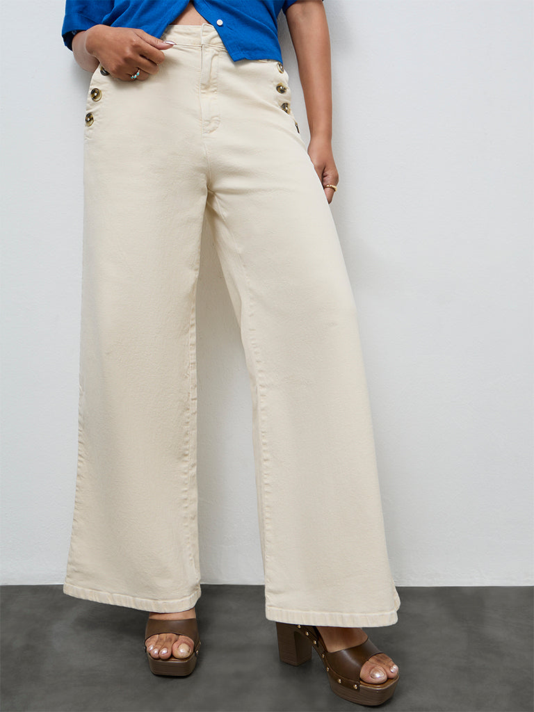 LOV Off-White High-Rise Flared Jeans