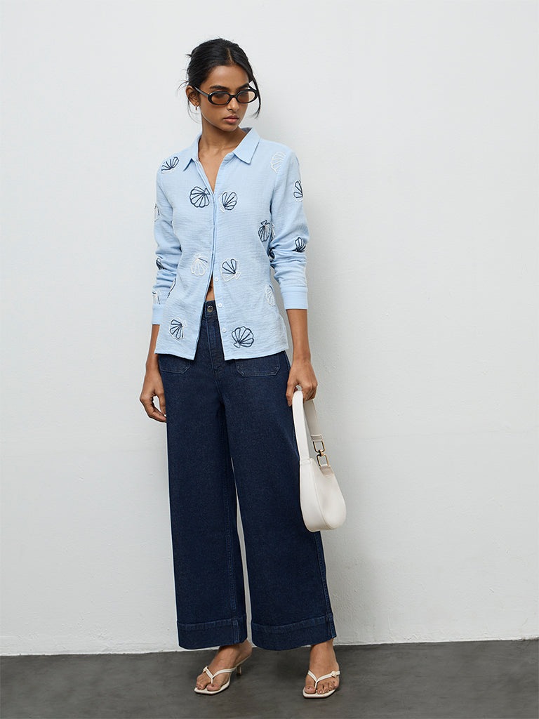 LOV Dark Blue Solid High-Rise Jeans