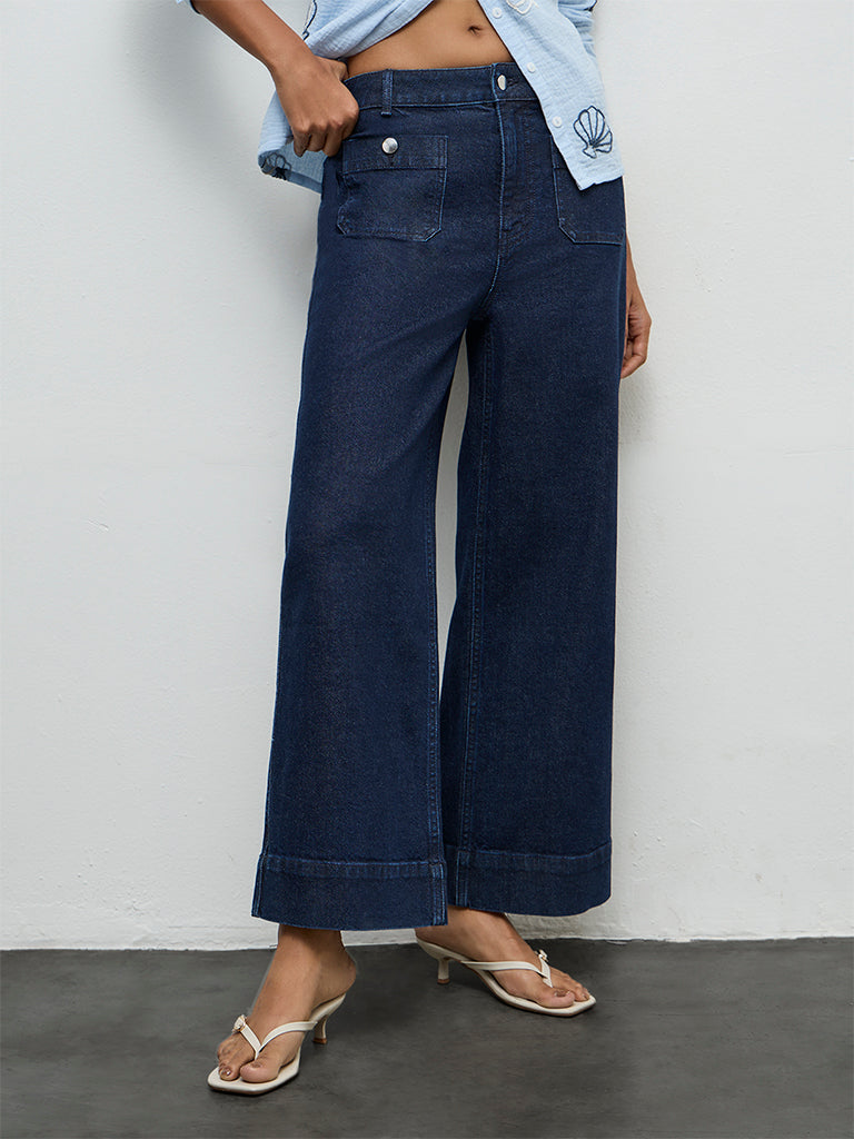 LOV Dark Blue Solid High-Rise Jeans
