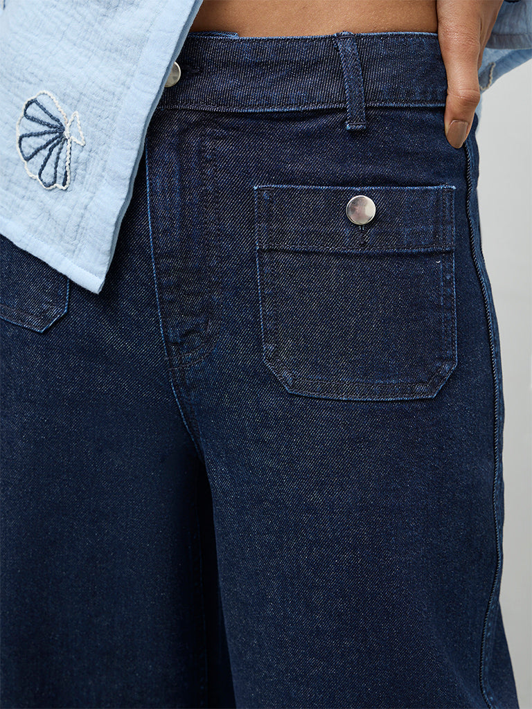 LOV Dark Blue Solid High-Rise Jeans