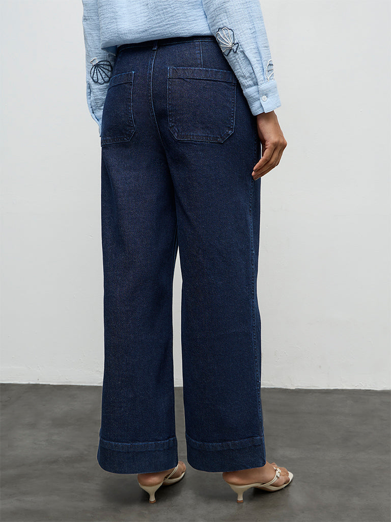 LOV Dark Blue Solid High-Rise Jeans